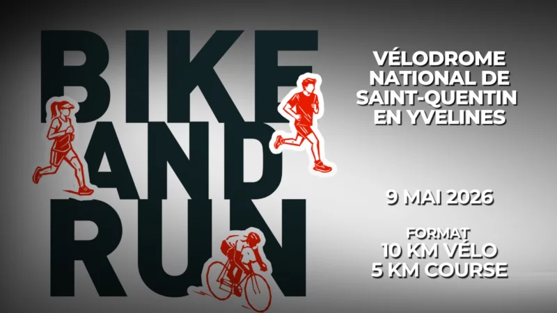 Départ de l'épreuve Bike & Run 2026 au Vélodrome National de Saint-Quentin-en-Yvelines.